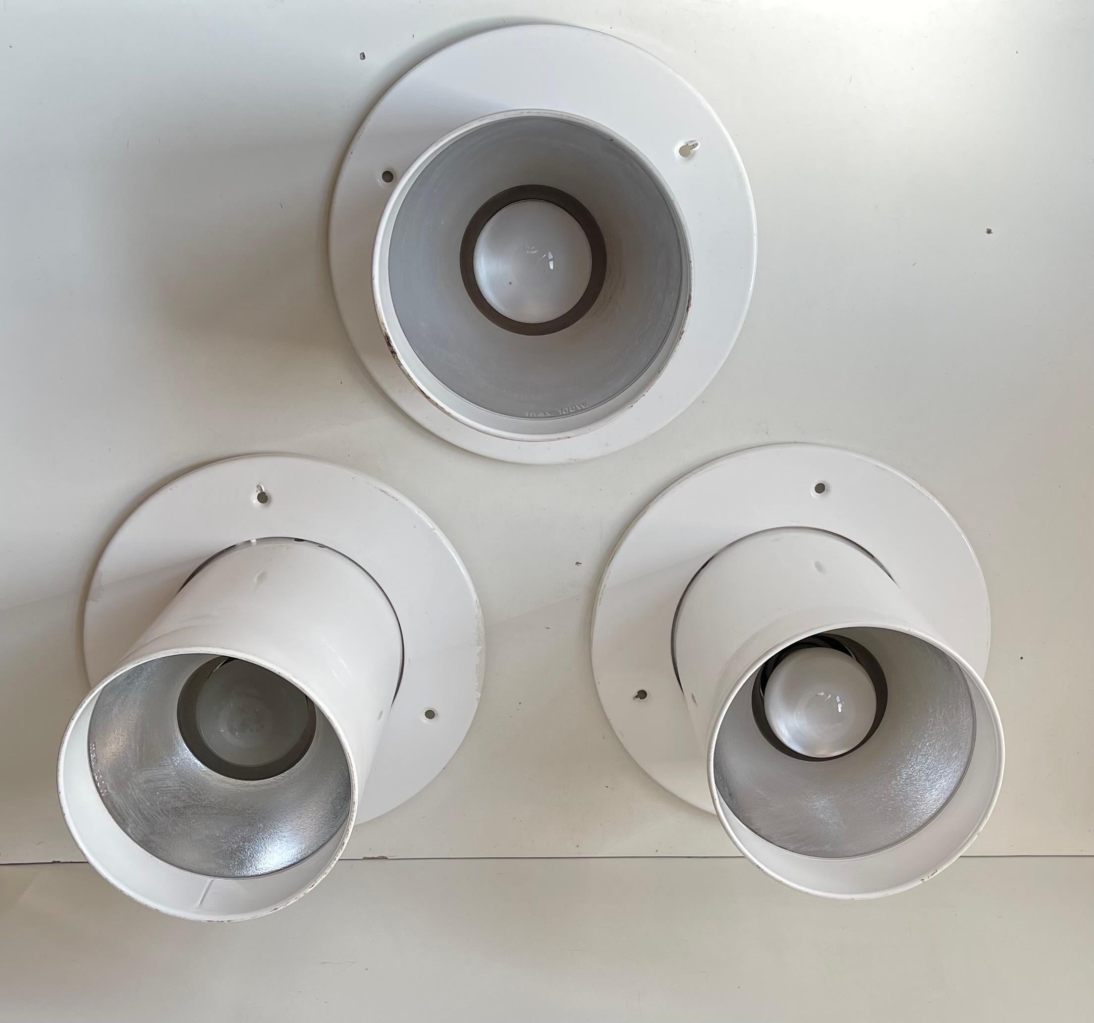 Powder-Coated White Danish Minimalist Pipe Flush Mounts by Friis & Moltke for Lampas, 1970s For Sale