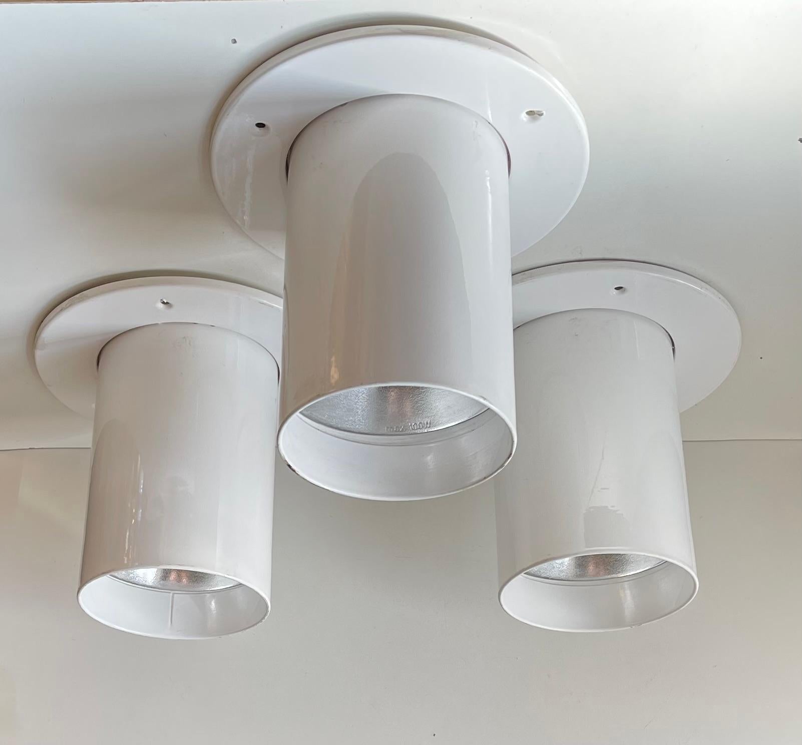 Late 20th Century White Danish Minimalist Pipe Flush Mounts by Friis & Moltke for Lampas, 1970s For Sale