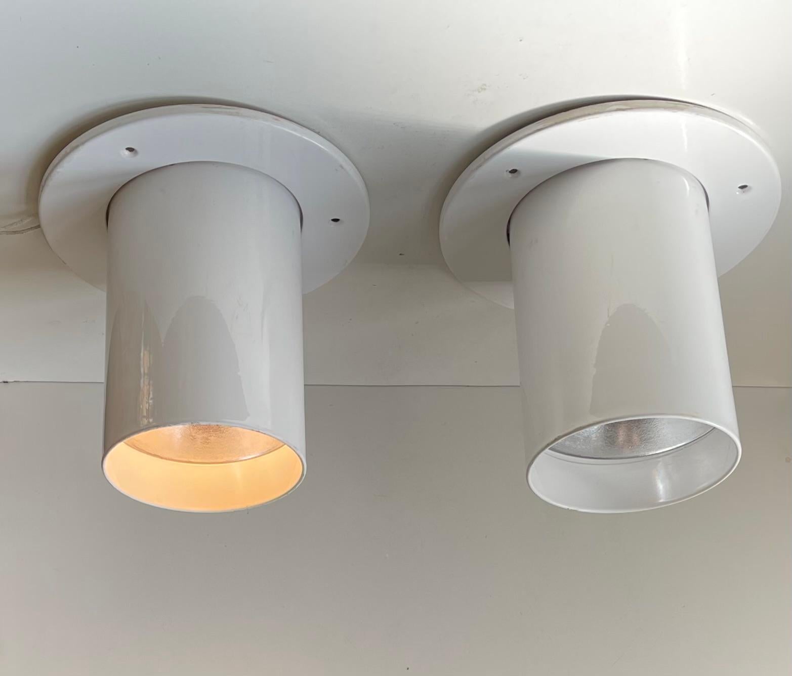 White Danish Minimalist Pipe Flush Mounts by Friis & Moltke for Lampas, 1970s For Sale 1