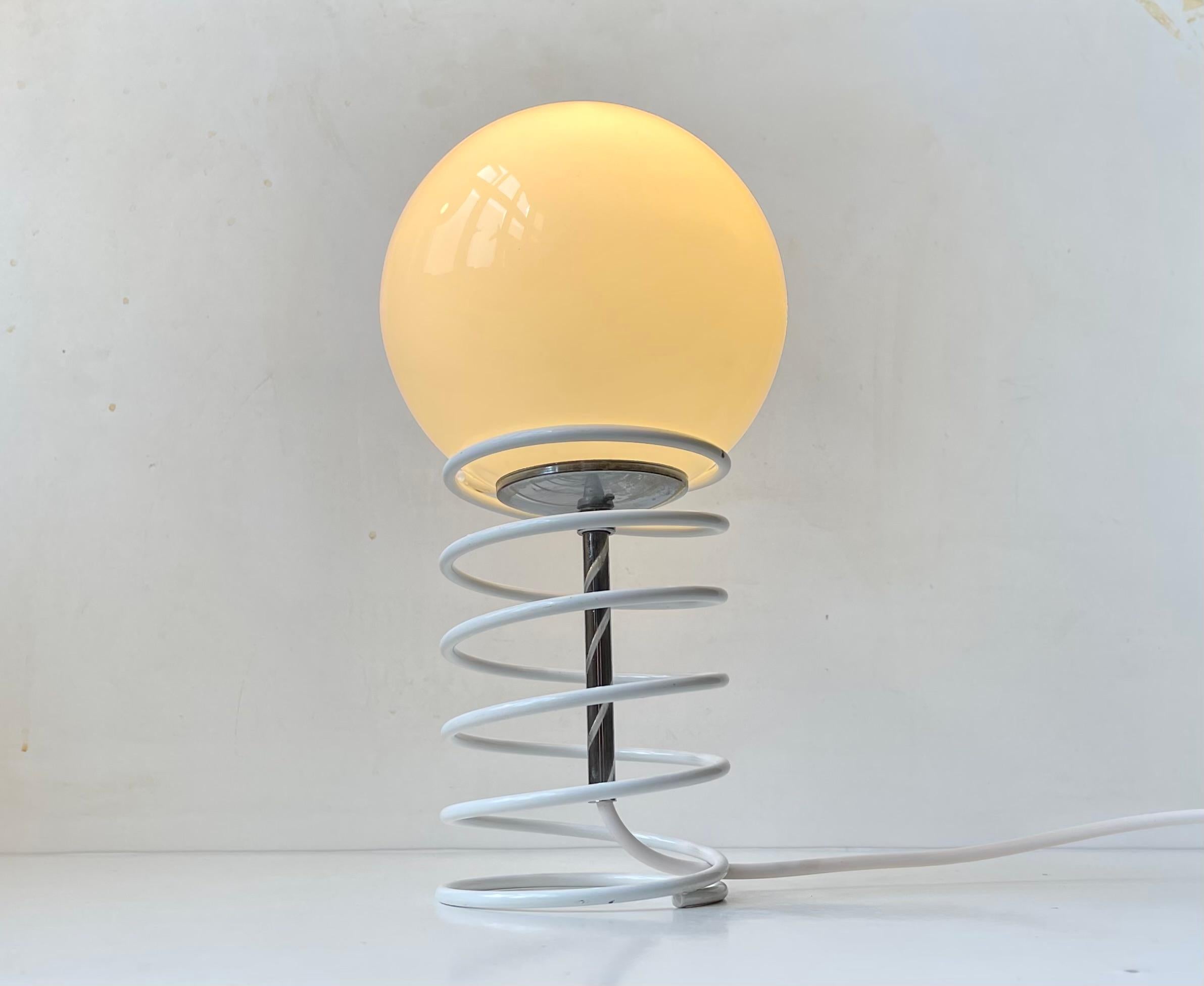 Late 20th Century White Danish Minimalist Spring Table Lamp from Bell, 1980s For Sale