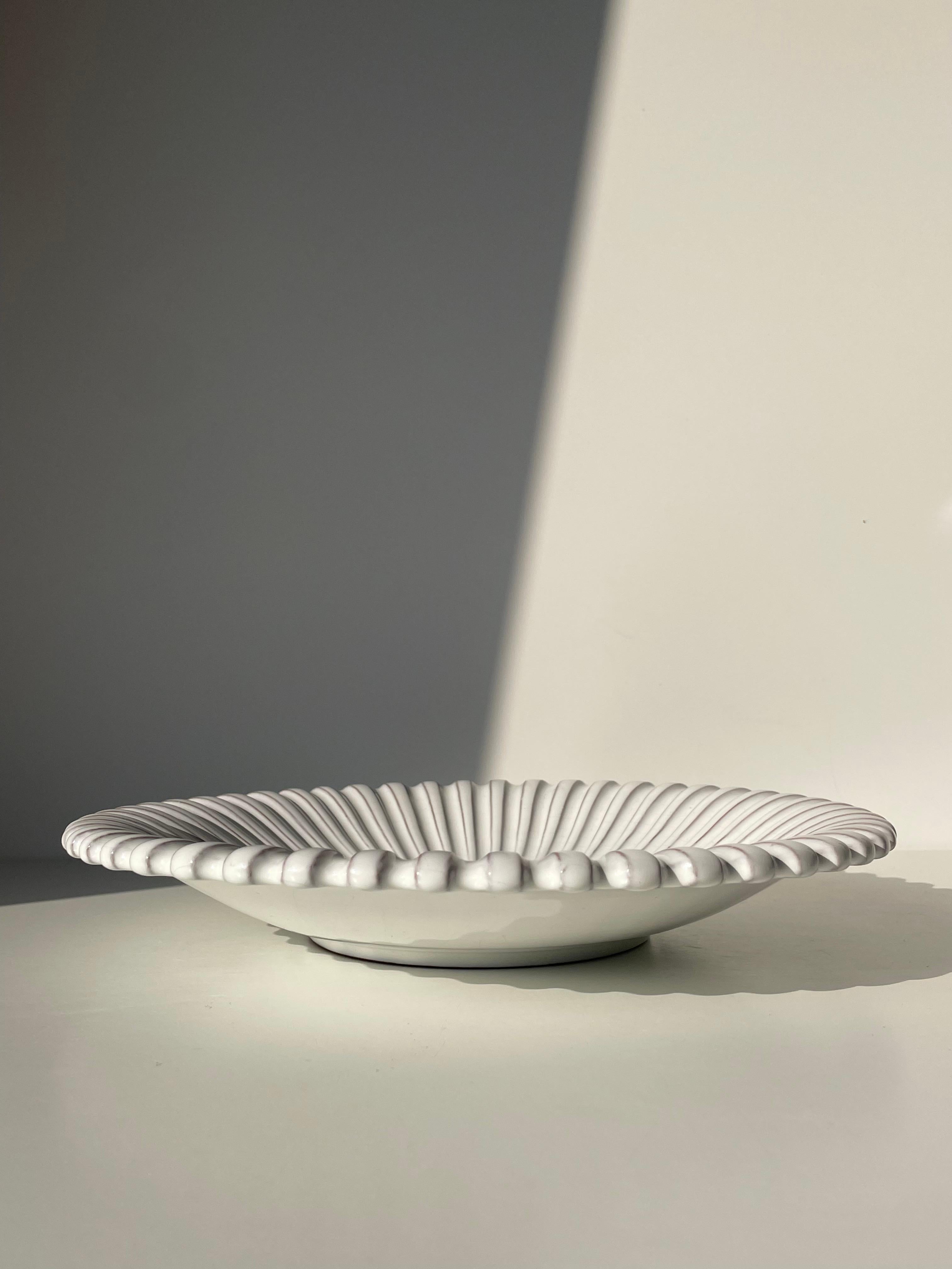 White Danish Modern Lined Relief Plate, 1960s For Sale 4