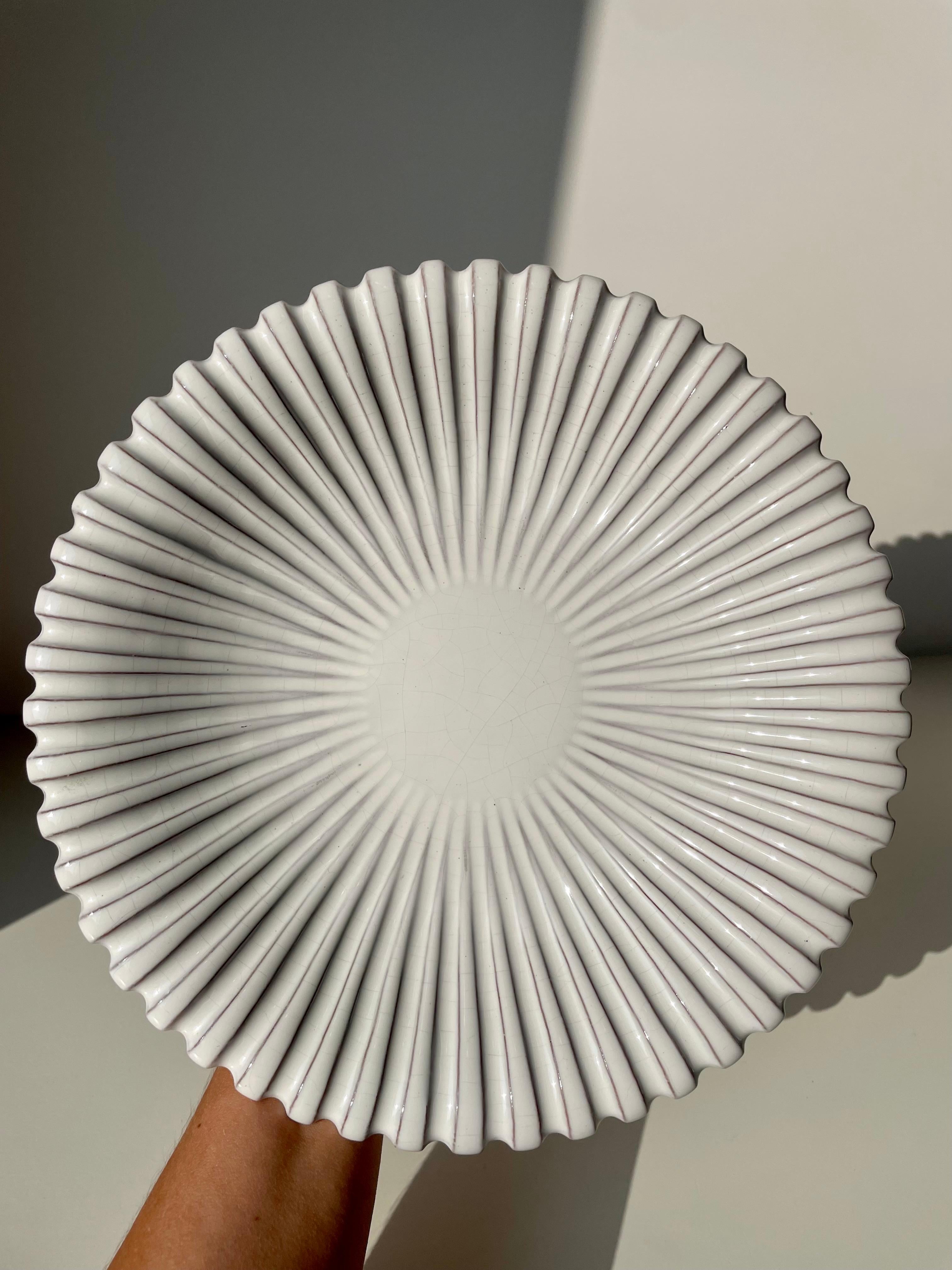 White Danish Modern Lined Relief Plate, 1960s For Sale 1