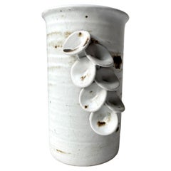 White Danish Organic Circle Decor Ceramic Vase, 1980s