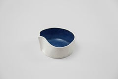 White & Dark Blue Small Ceramic Kawa Dish, Textured Porcelain Catchall Bowl