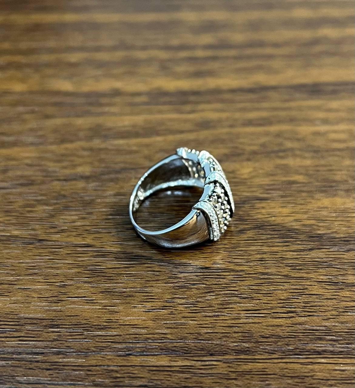 White Dark Brown Champagne Diamonds Pave 18K White Gold Band Statement Ring In New Condition For Sale In Oakton, VA