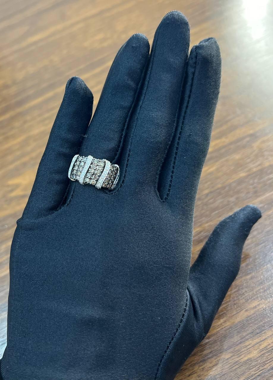 White Dark Brown Champagne Diamonds Pave 18K White Gold Band Statement Ring For Sale 1