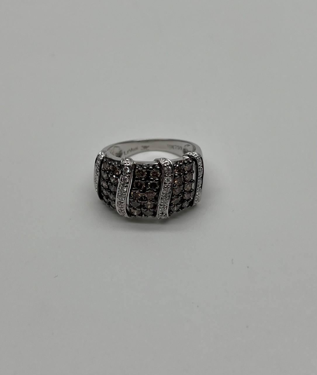 White Dark Brown Champagne Diamonds Pave 18K White Gold Band Statement Ring For Sale 3
