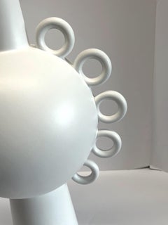White Decorative Ceramic Vase With Ten All-Over Circles, France, Contemporary