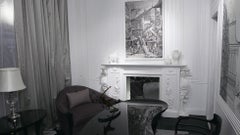 Neoclassical Chinoiserie Matte White Wood & Marble Decorative Fireplace