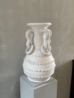 White Decorative Four Handled Terracotta Vase, Spain, 1940s