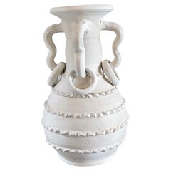 White Decorative Four Handled Terracotta Vase, Spain, 1940s