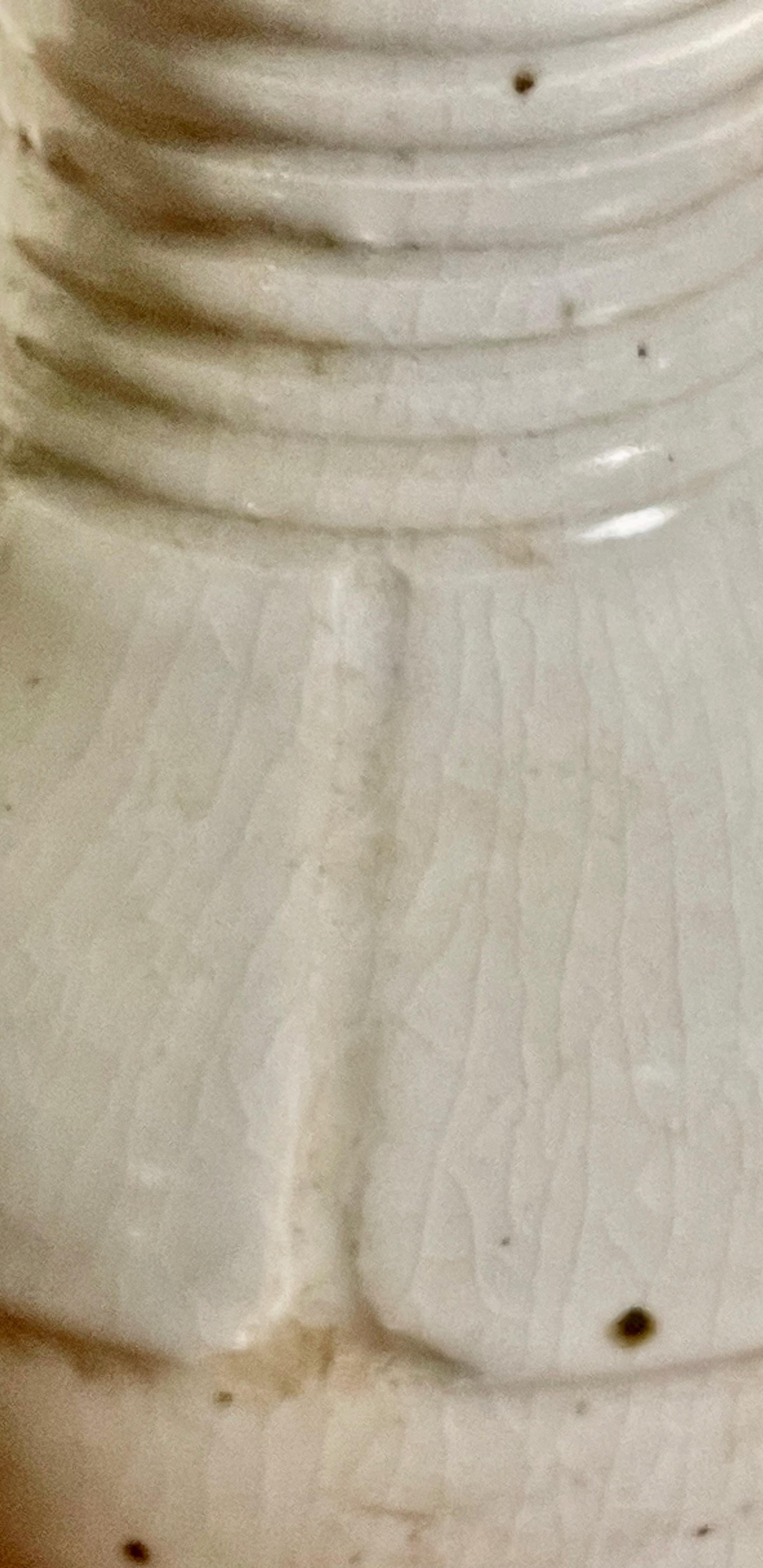 Ceramic White Decorative Horizontal Bands Patterned Vase, China, Contemporary