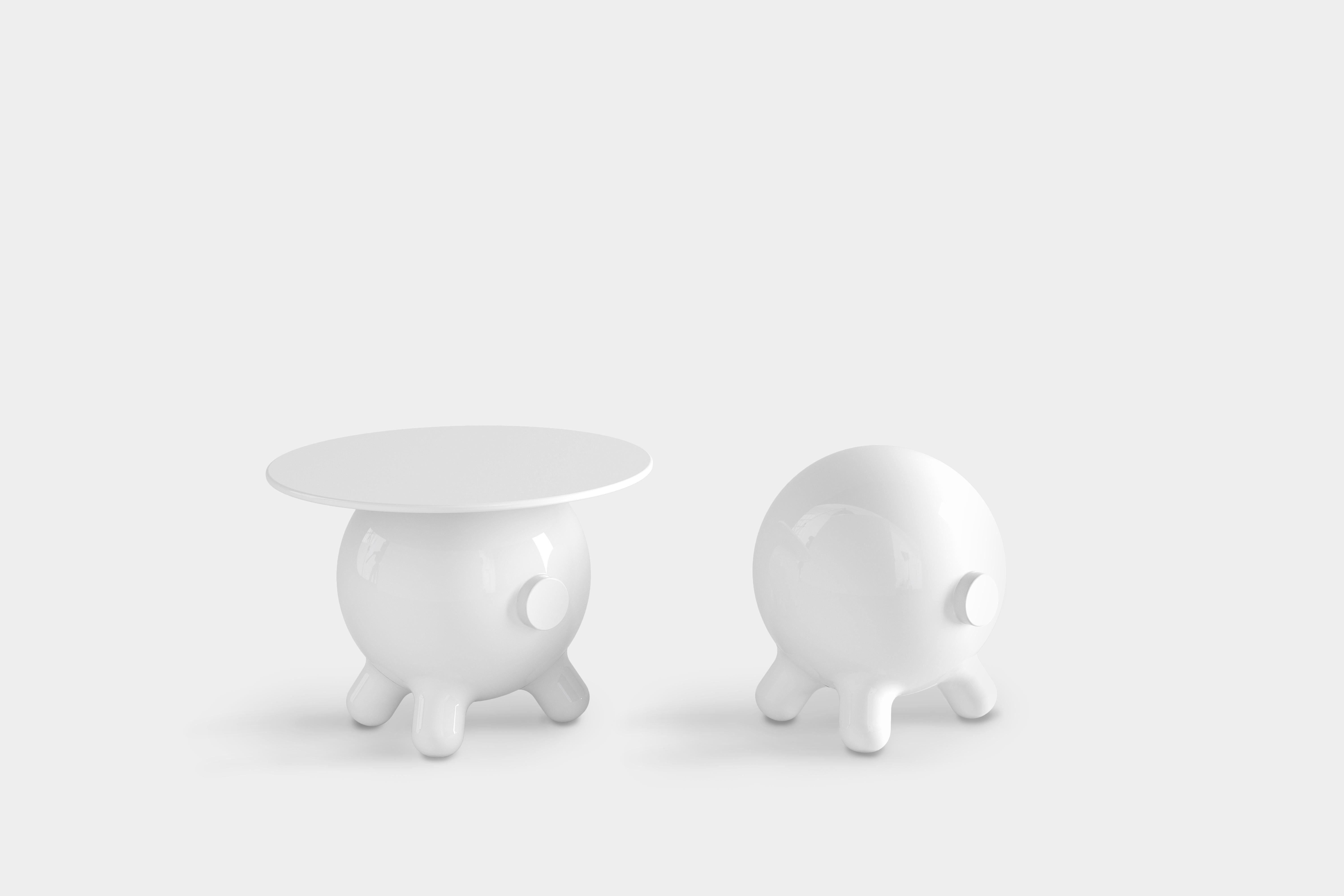 Contemporary White Decorative Stool and Playful Sculpture, Pogo by Joel Escalona For Sale