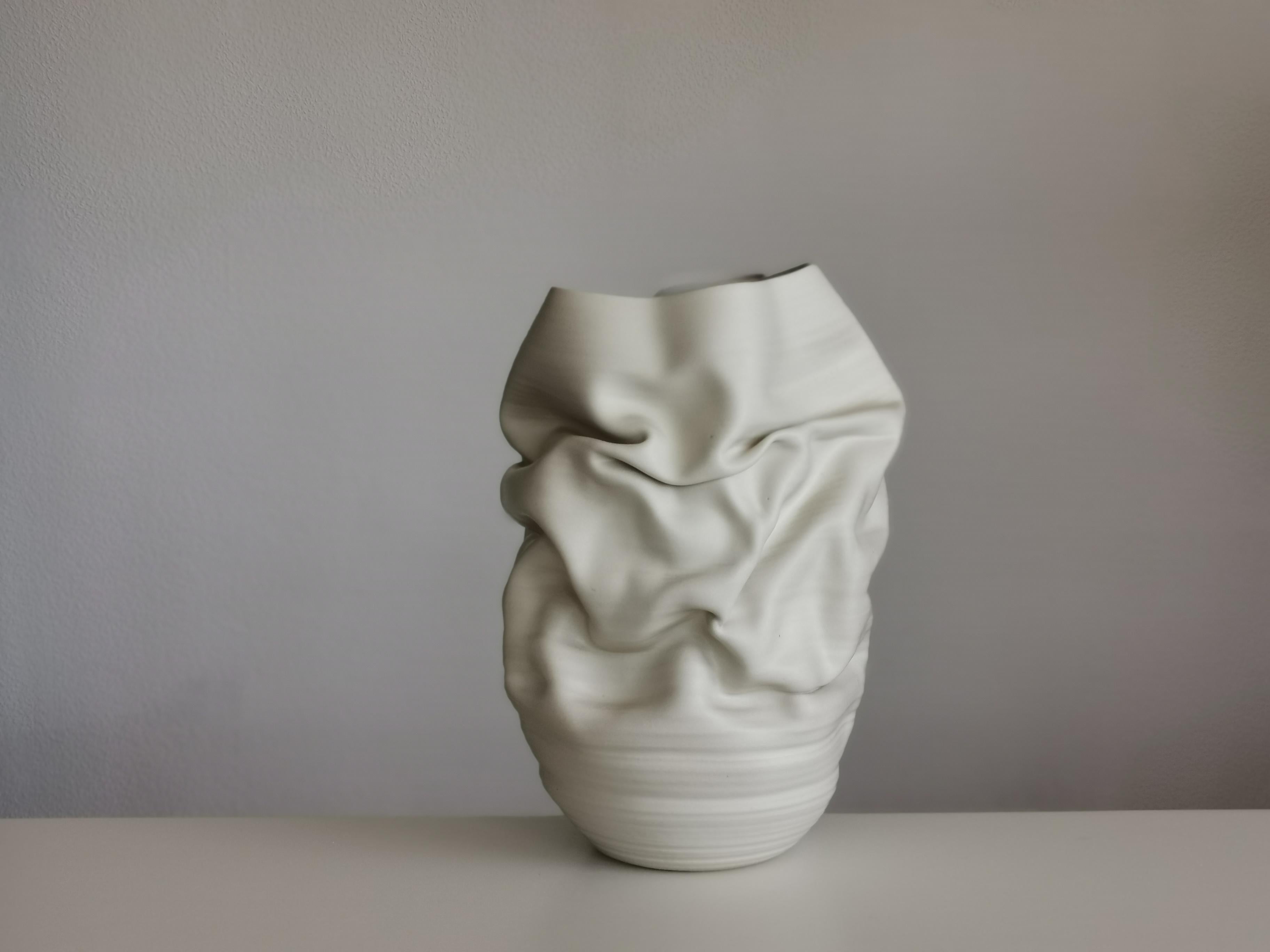 White Deflated Crumpled Form, Vase, Interior Sculpture or Vessel, Objet D'Art 2