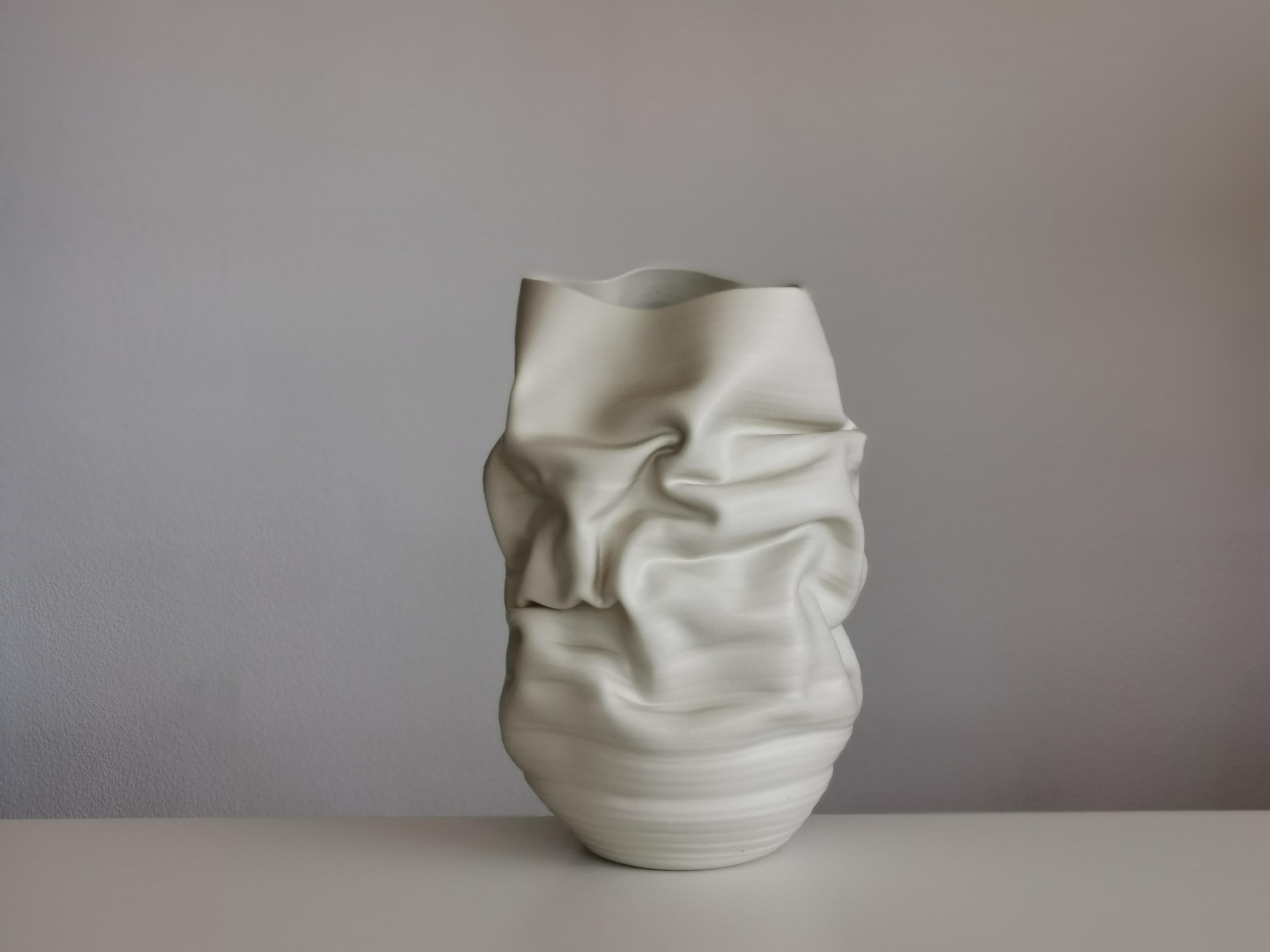 White Deflated Crumpled Form, Vase, Interior Sculpture or Vessel, Objet D'Art In New Condition In London, GB