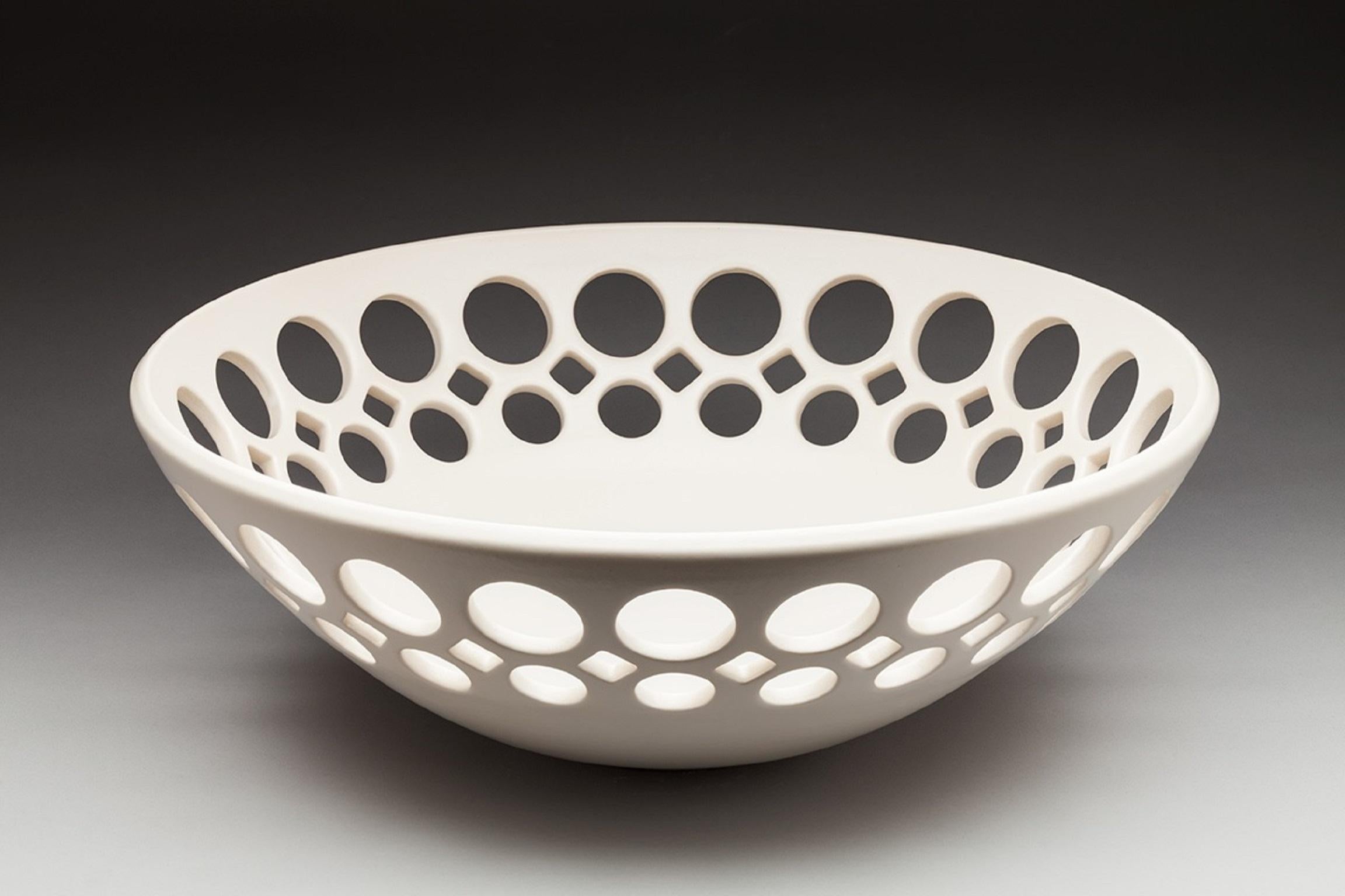 Mid-Century Modern White Demi Pierced Bowl, In Stock For Sale