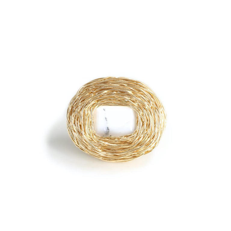White Dendrite in 14 Kt Gold F Cocktail and Statement Ring by the Artist  For Sale at 1stDibs
