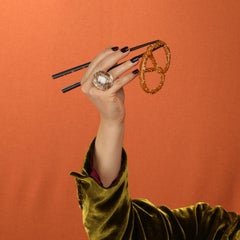 White Dendrite in 14 Kt Gold F Cocktail & Statement Ring by the Artist
