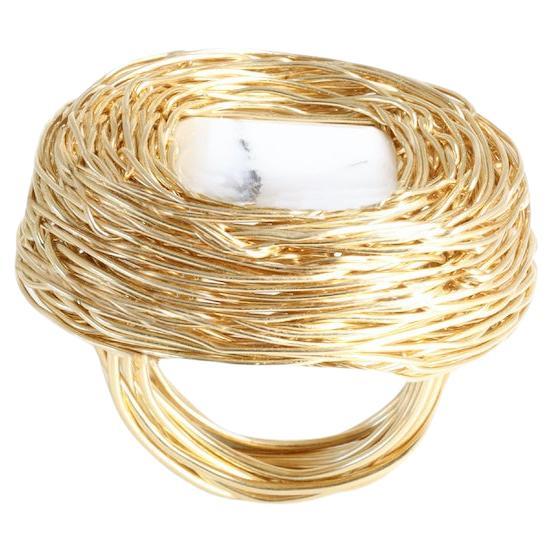 Weißer weißer Dendrit in 14 Kt Gold F Cocktail- und Statement-Ring des Künstlers