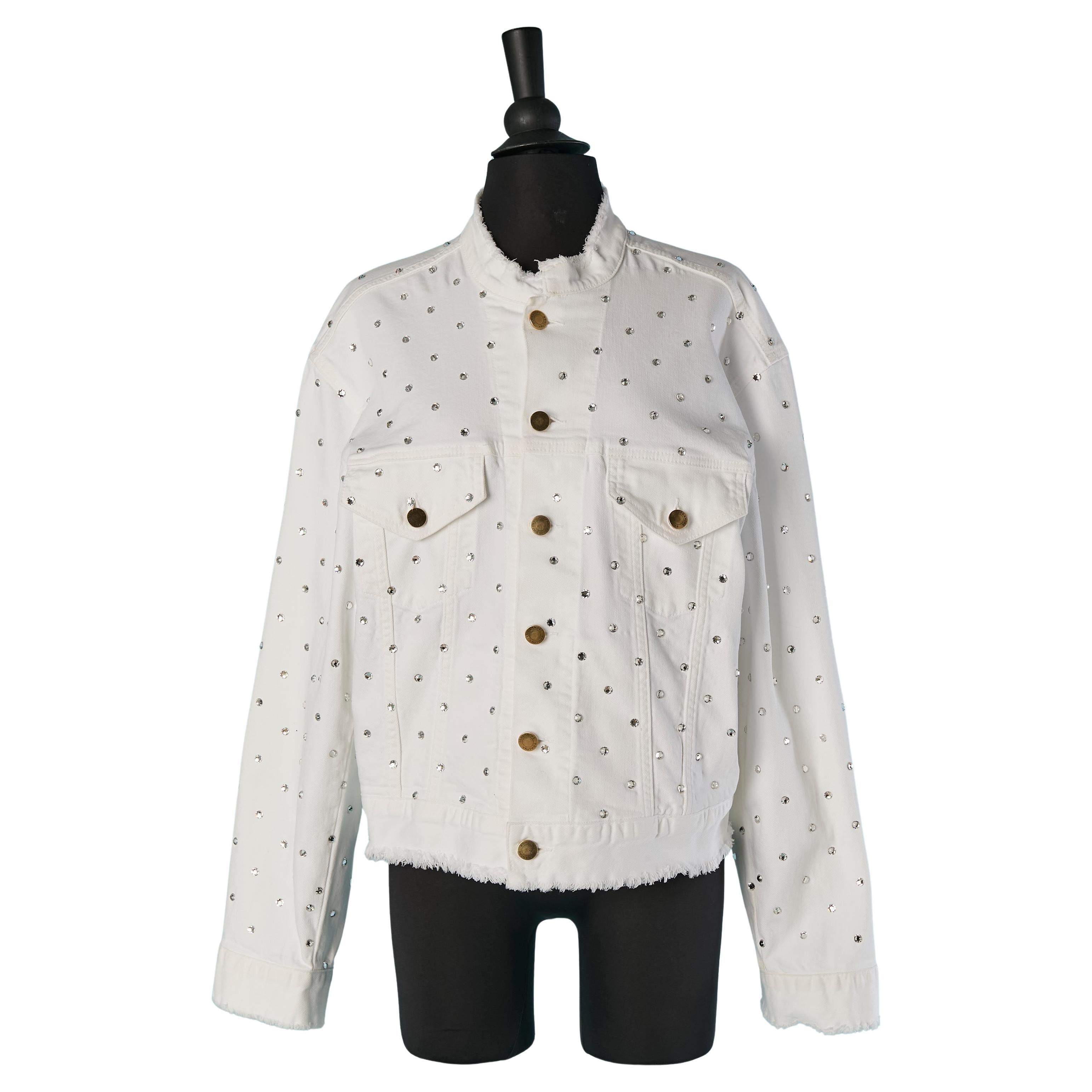 White denim jacket with rhinestone embellishment ALEXANDRE VAUTHIER