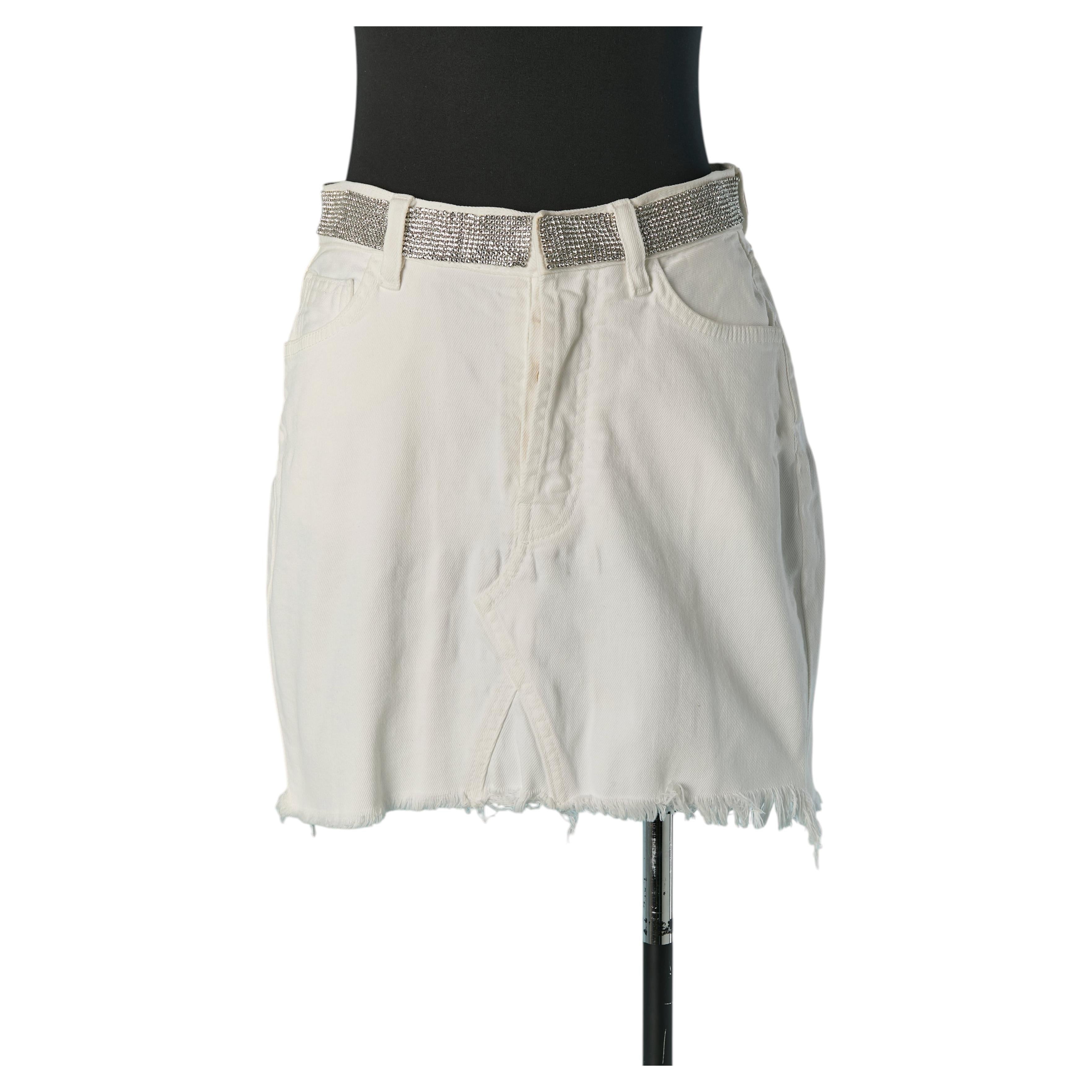 White denim mini skirt with rhinestone ALEXANDRE VAUTHIER