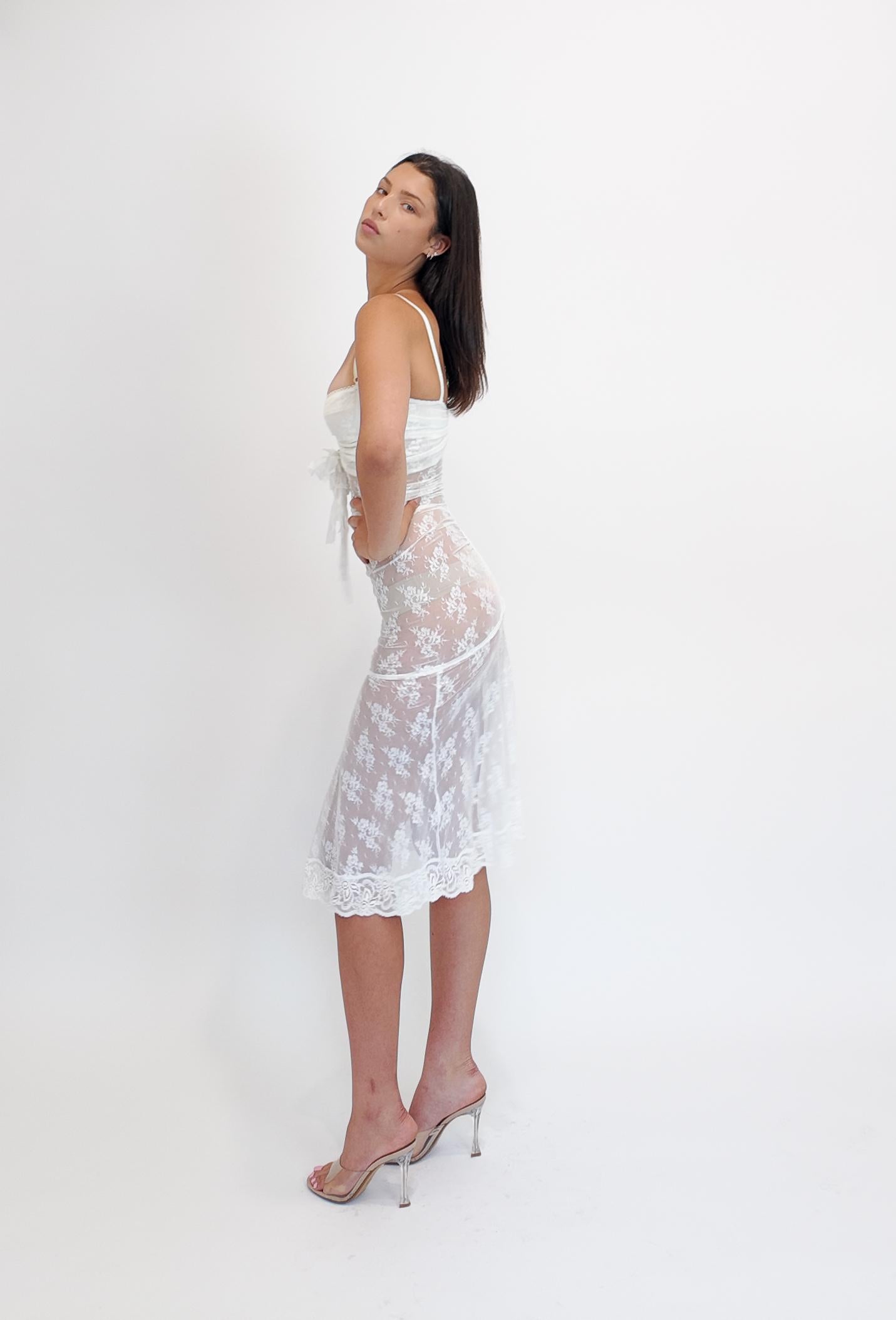 Blanc White S.D.G. S/S 2006 Robe midi en dentelle en vente