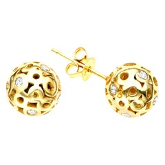 Hi June Parker Gold Ball Shape Stud Earrings with Diamond 0.42 Carat