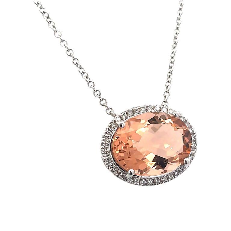 White Diamond 0.45 Ct & Morganite 8.05 Ct Color Stone Necklace in 14k White Gold In New Condition For Sale In New York, NY