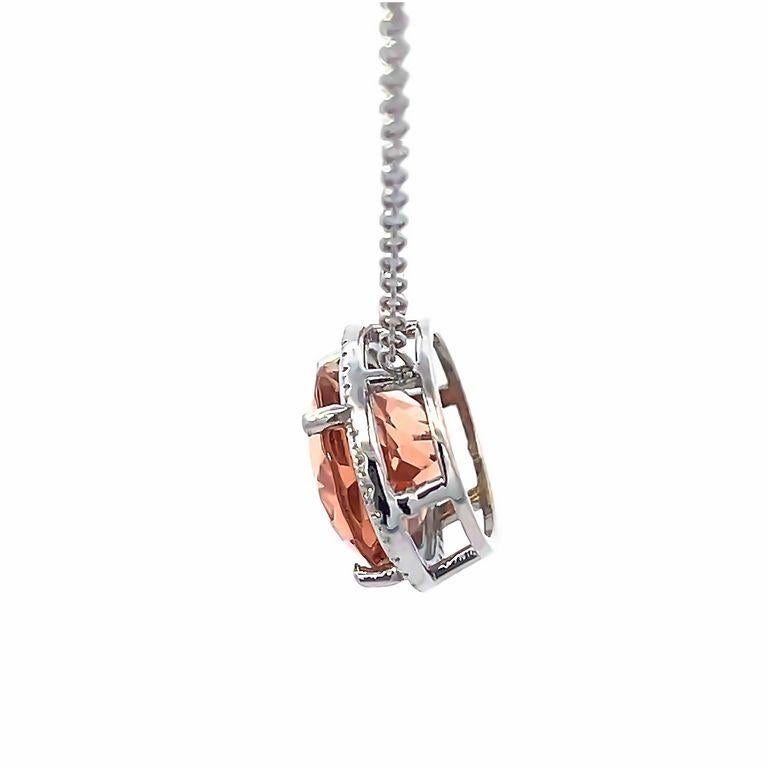 Women's White Diamond 0.45 Ct & Morganite 8.05 Ct Color Stone Necklace in 14k White Gold For Sale