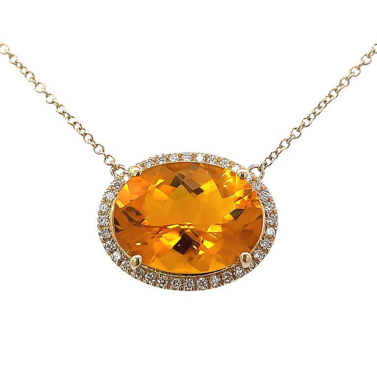 Our exquisite orange citrine stone pendant necklace is a work of art that is sure to turn heads. The pendant is crafted from the finest materials, featuring a stunning oval-shaped orange citrine stone, with a total weight of 7.98 carats, which is