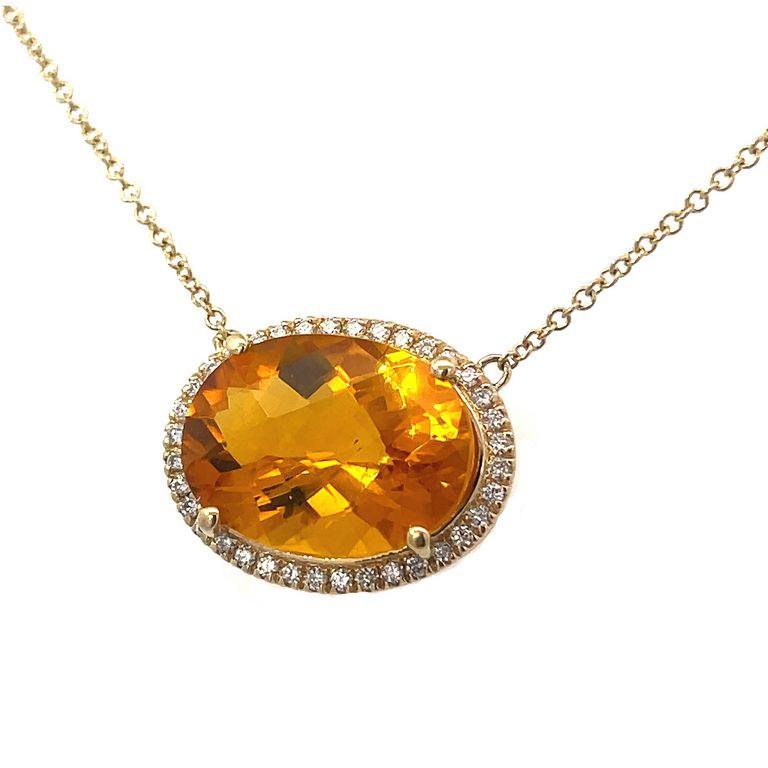 Modern White Diamond 0.45ct & Citrine 7.98ct Color Stone Necklace in 14k Yellow Gold For Sale