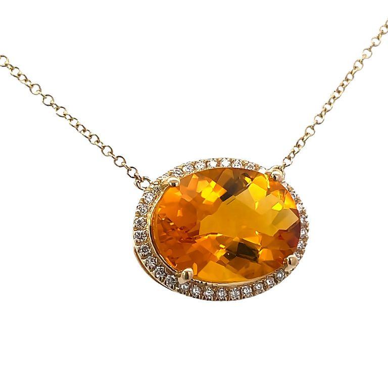 Oval Cut White Diamond 0.45ct & Citrine 7.98ct Color Stone Necklace in 14k Yellow Gold For Sale