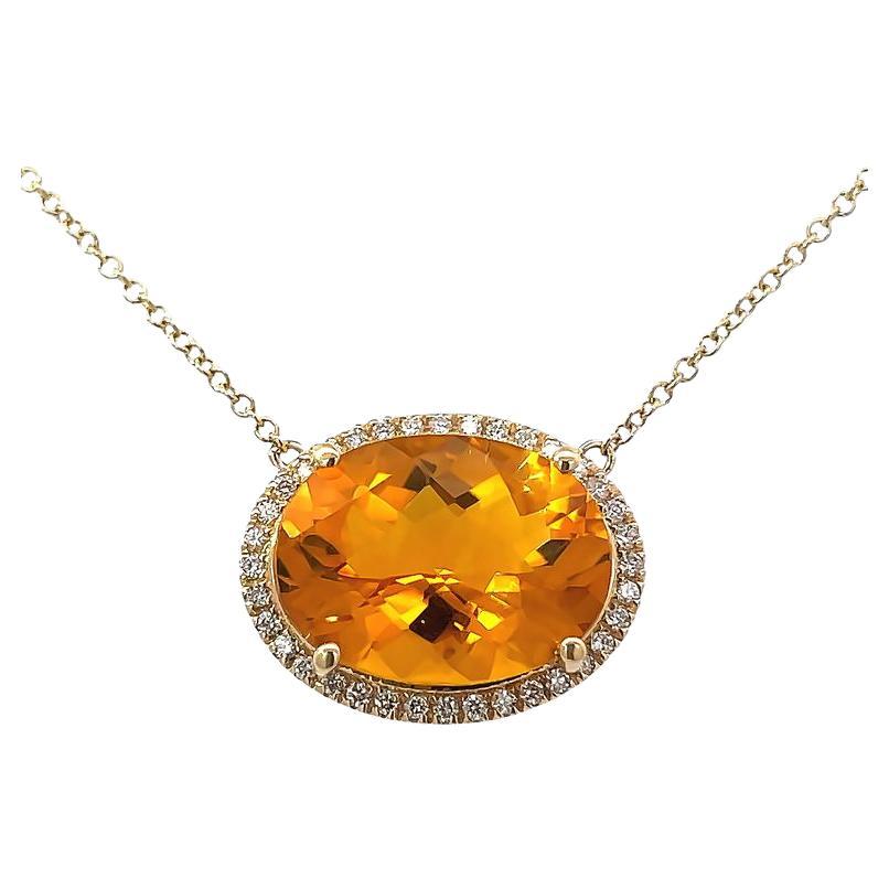 White Diamond 0.45ct & Citrine 7.98ct Color Stone Necklace in 14k Yellow Gold