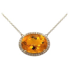 Halskette aus 14 Karat Gelbgold mit weißem Diamant 0,45 Karat & Citrin 7,98 Karat Farbstein