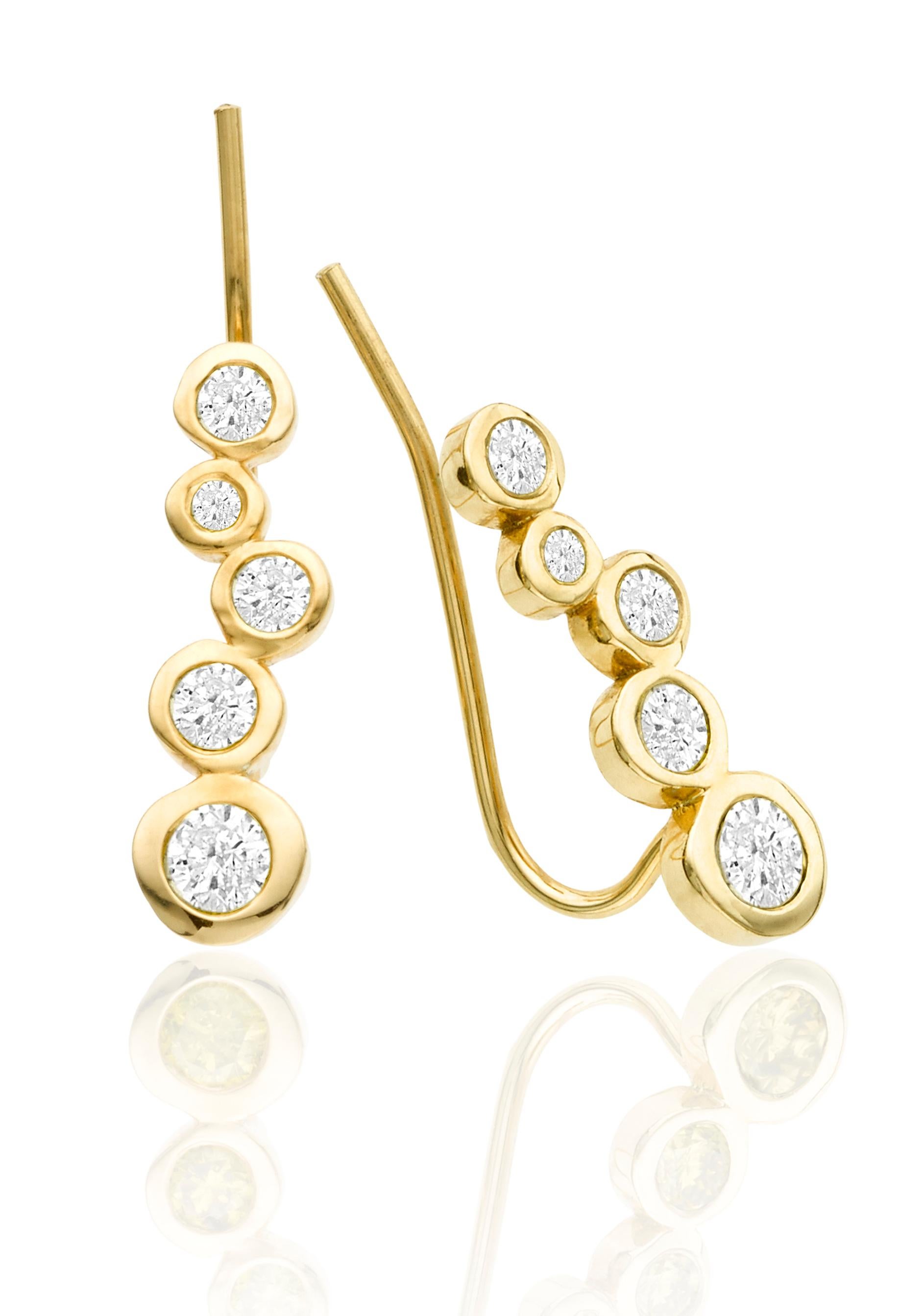 Round Cut White Diamond 0.46 Carat 14 Karat Yellow Gold Earring Climber For Sale