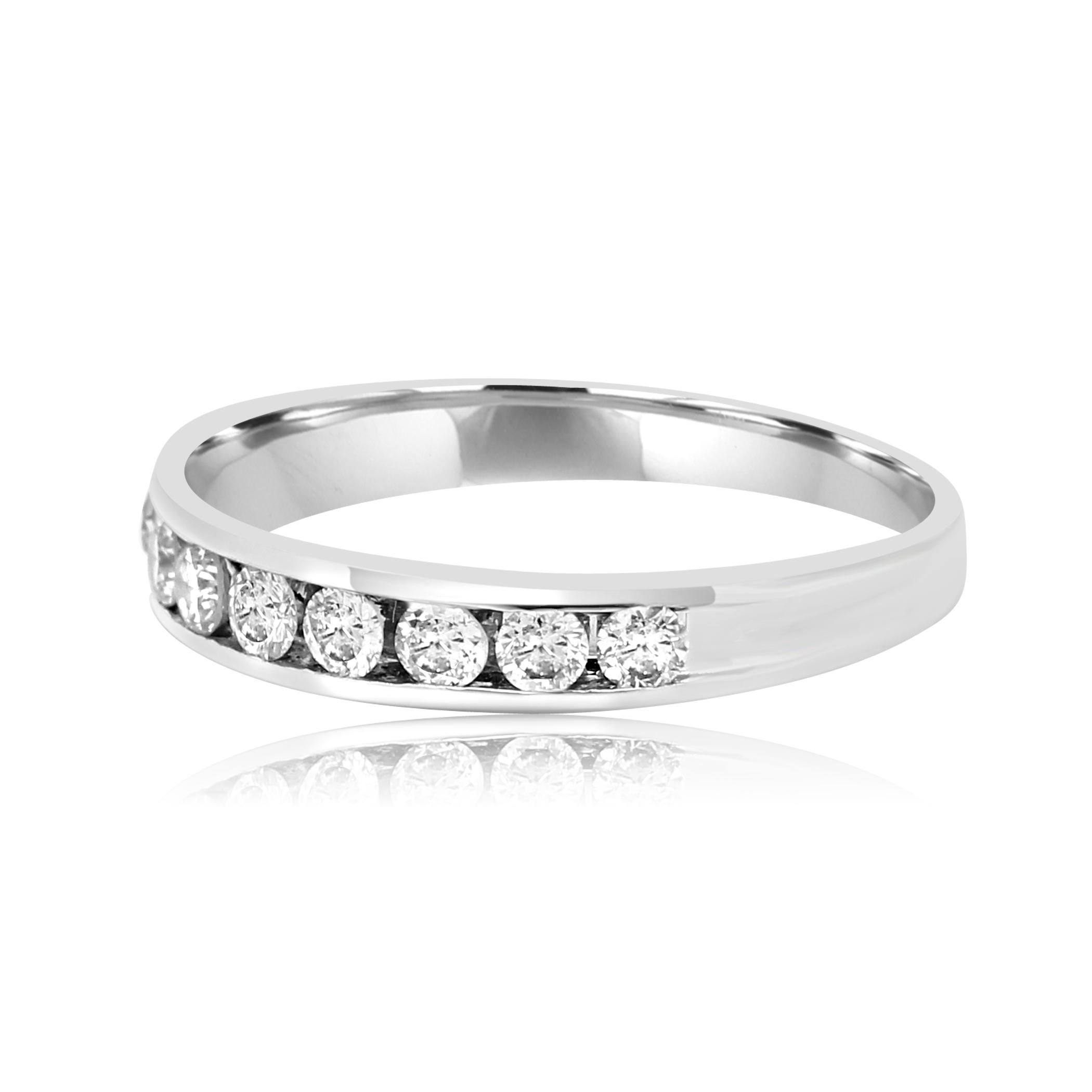 Contemporary White Diamond 0.50 Carat 14 Karat Gold Bridal Fashion Cocktail Channel Set Ring