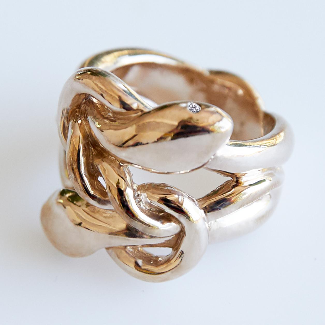 Contemporary White Diamond Gold Snake Ring Victorian Style Cocktail Ring J Dauphin For Sale