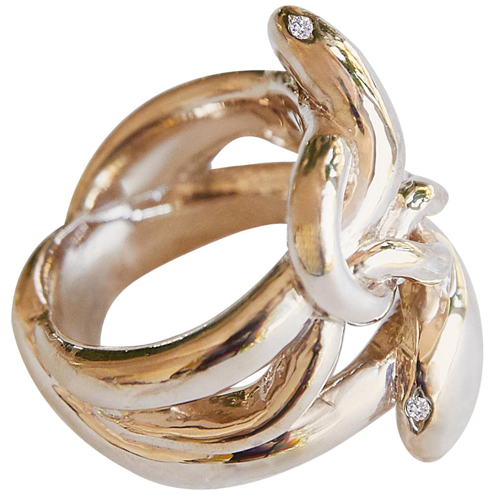 White Diamond Gold Snake Ring Victorian Style Cocktail Ring J Dauphin For Sale