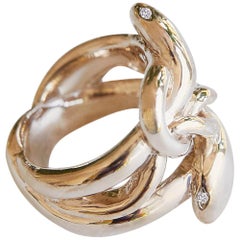 Weißer weißer Diamant Gold Schlangenring viktorianischer Stil Cocktail Ring J Dauphin