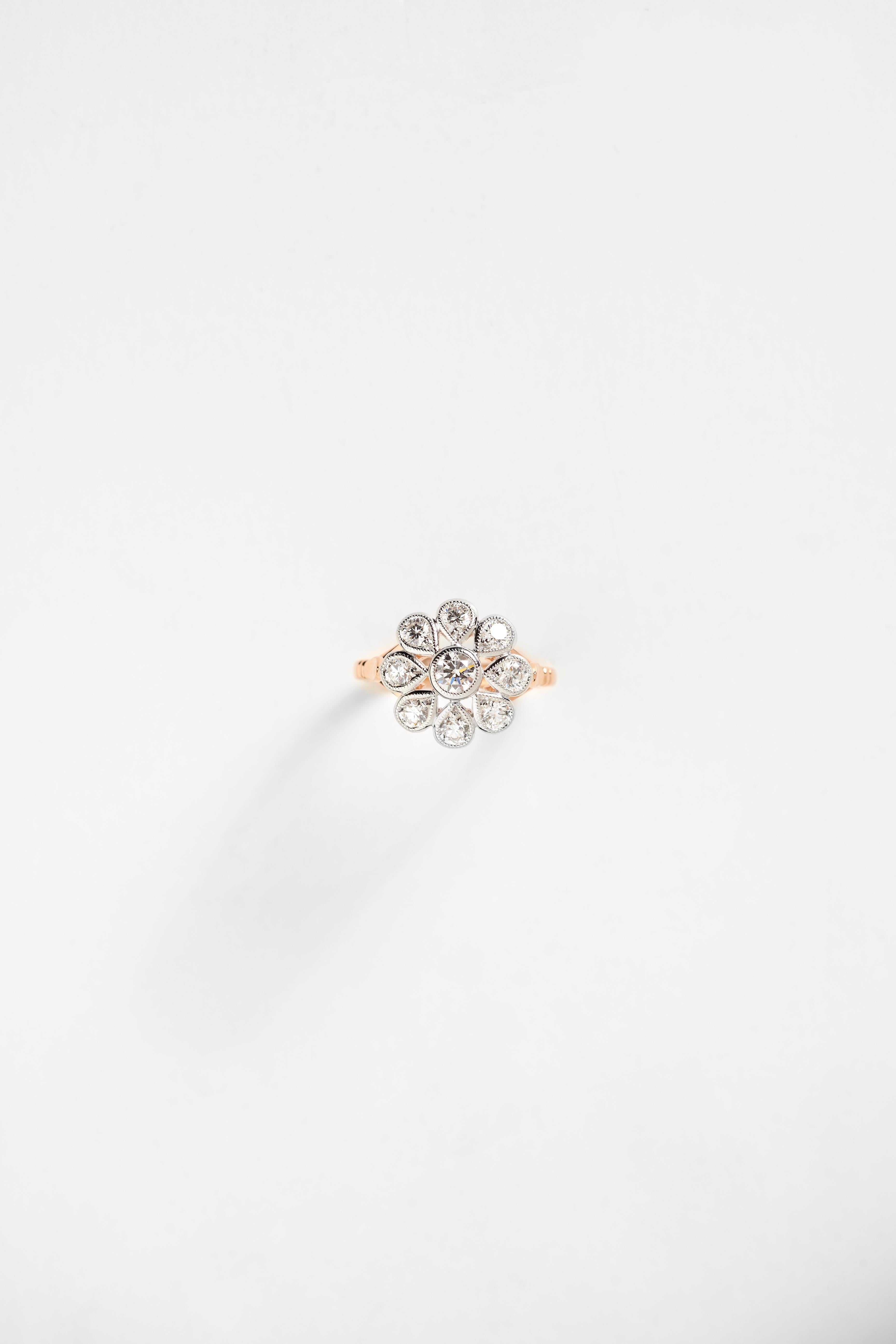 Modern 18 Karat White and Rose Gold White Diamond Dress Ring