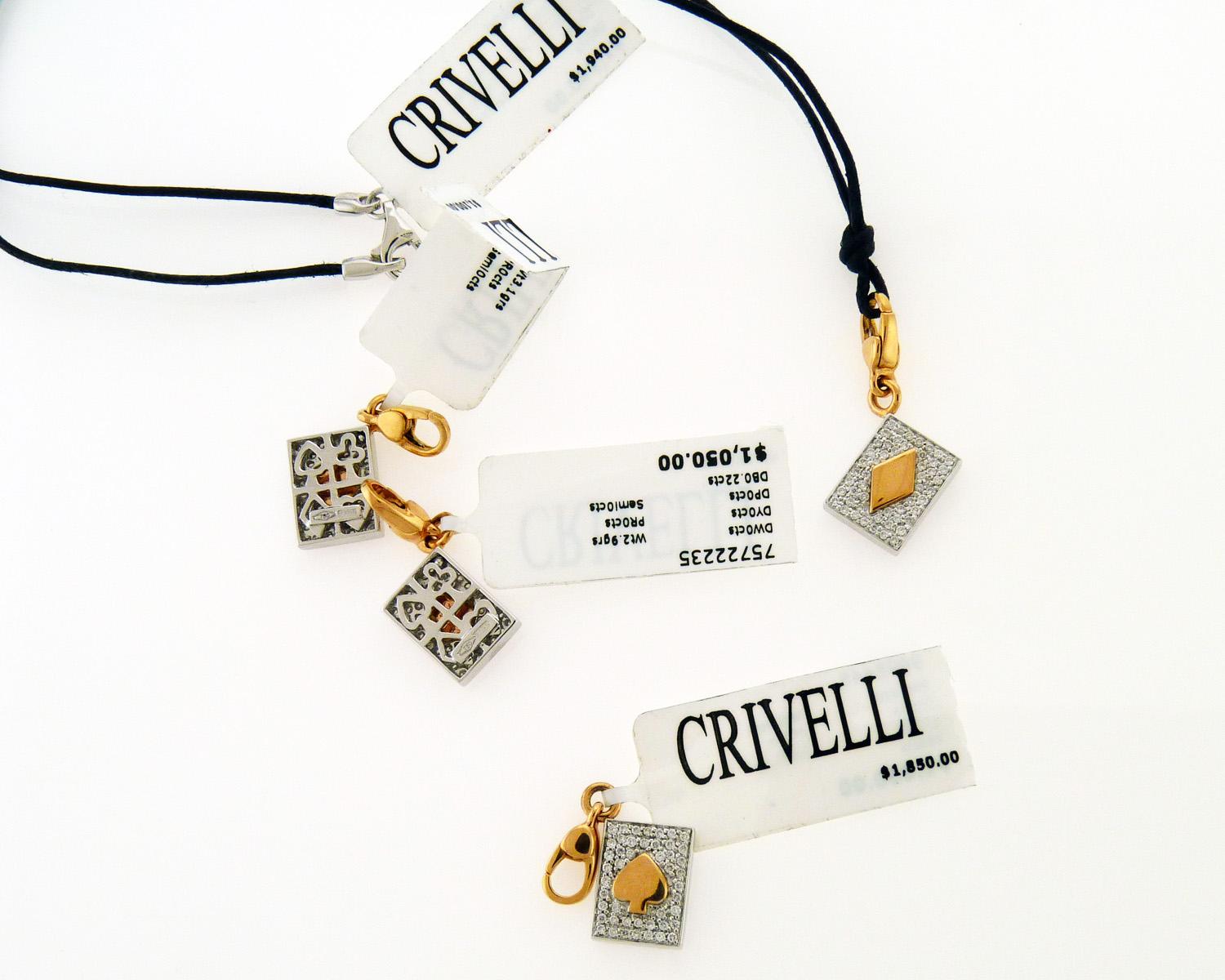 Taglio rotondo Collana Crivelli con quattro ciondoli a forma di carta diamantata in vendita