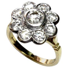 White Diamond 18 Karat Yellow Gold Flower Cluster Engagement Ring