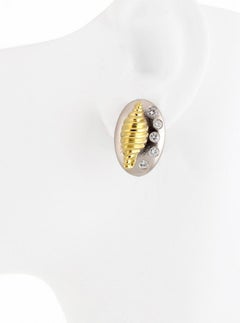 White Diamond 18k Gold Platinum SPIRAL SHELL Earrings by John Landrum Bryant