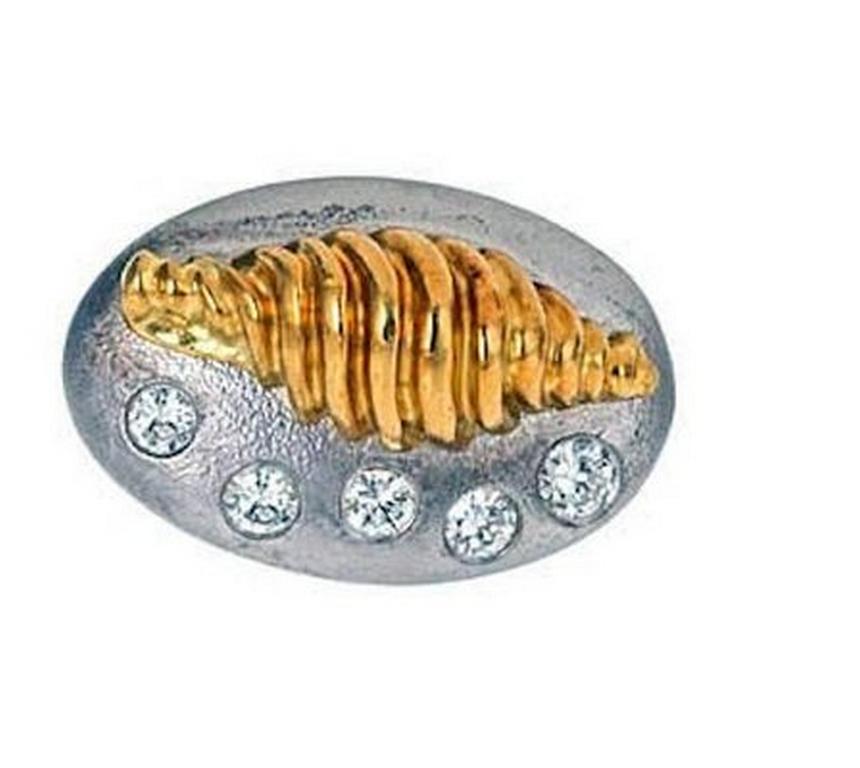 Contemporary White Diamond 18k Gold Platinum SPIRAL SHELL Earrings by John Landrum Bryant For Sale