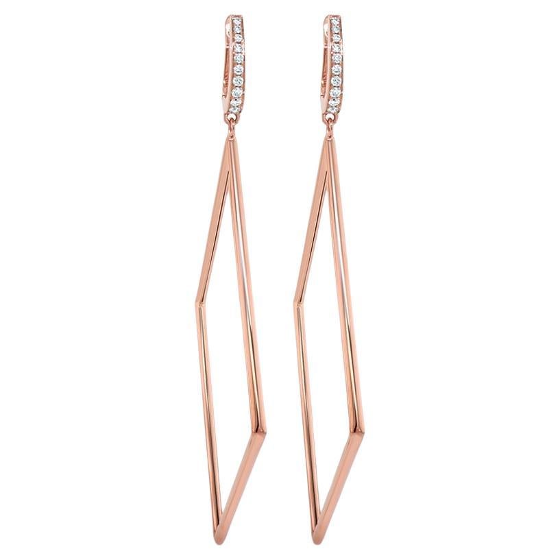 Orecchini a rombo geometrico con diamante bianco in oro rosa 18 carati in vendita