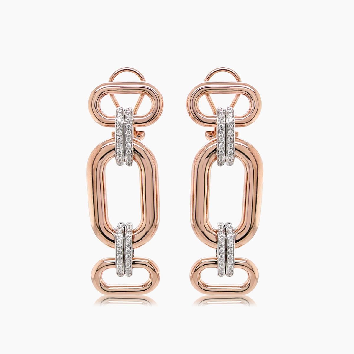 Taglio misto Orecchini a goccia in oro rosa e bianco con diamante bianco e oro rosa 18 carati in vendita