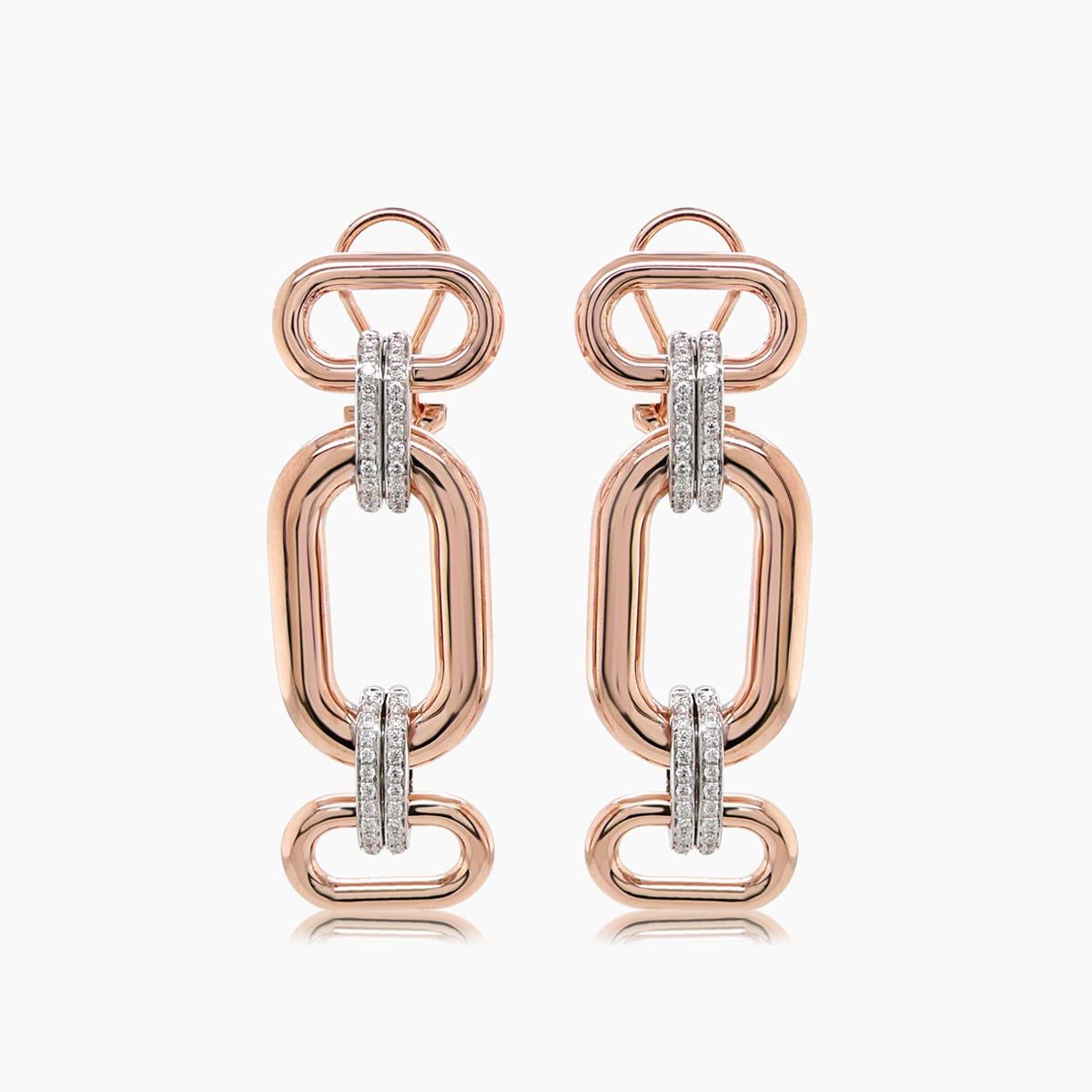 Orecchini a goccia in oro rosa e bianco con diamante bianco e oro rosa 18 carati In condizioni Nuovo in vendita a Oakton, VA