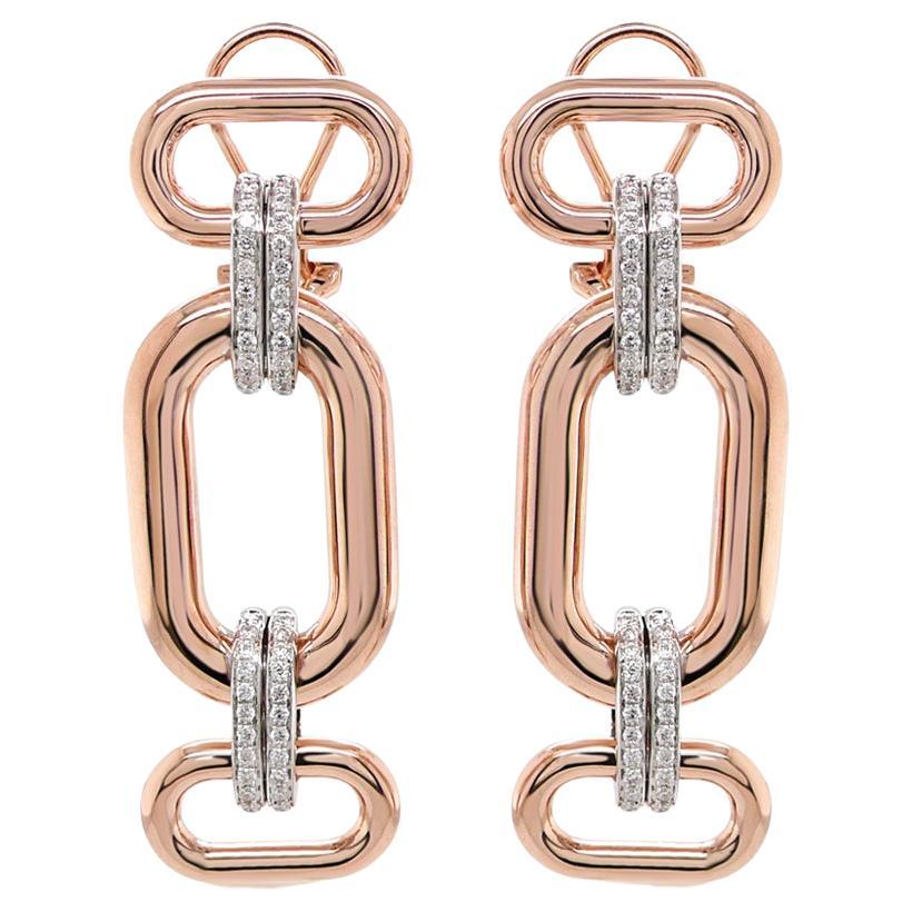 Orecchini a goccia in oro rosa e bianco con diamante bianco e oro rosa 18 carati in vendita