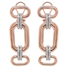 White Diamond 18K Rose & White Gold Chunky Links Drop Style Earrings
