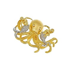 White Diamond 18k THREE FRIENDS OCTOPUS AND MERMAIDS Brooch John Landrum Bryant
